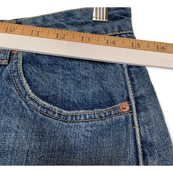 Free People We The Free Distressed Denim Button Fly Raw Hem Mini Skirt Size 28 - Picture 5 of 12